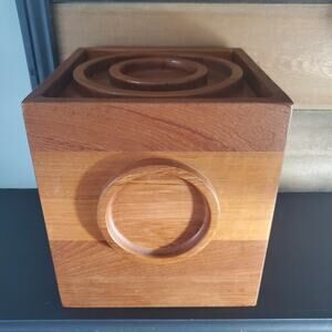 Vintage MCM Dansk IHQ Jens Quistgaard Teak Wood Cube Square Bullseye Ice Bucket